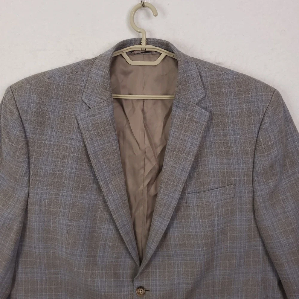 Lauren Ralph Lauren Blazer Mens 50R Tan Blue Plaid Silk Wool Sport Coat Jacket